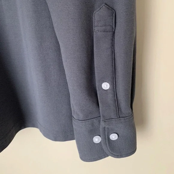 Criquet Men's Long Sleeve Pique Polo Shirt Pima Cotton Large Gray L golf 125$ - Picture 5 of 8